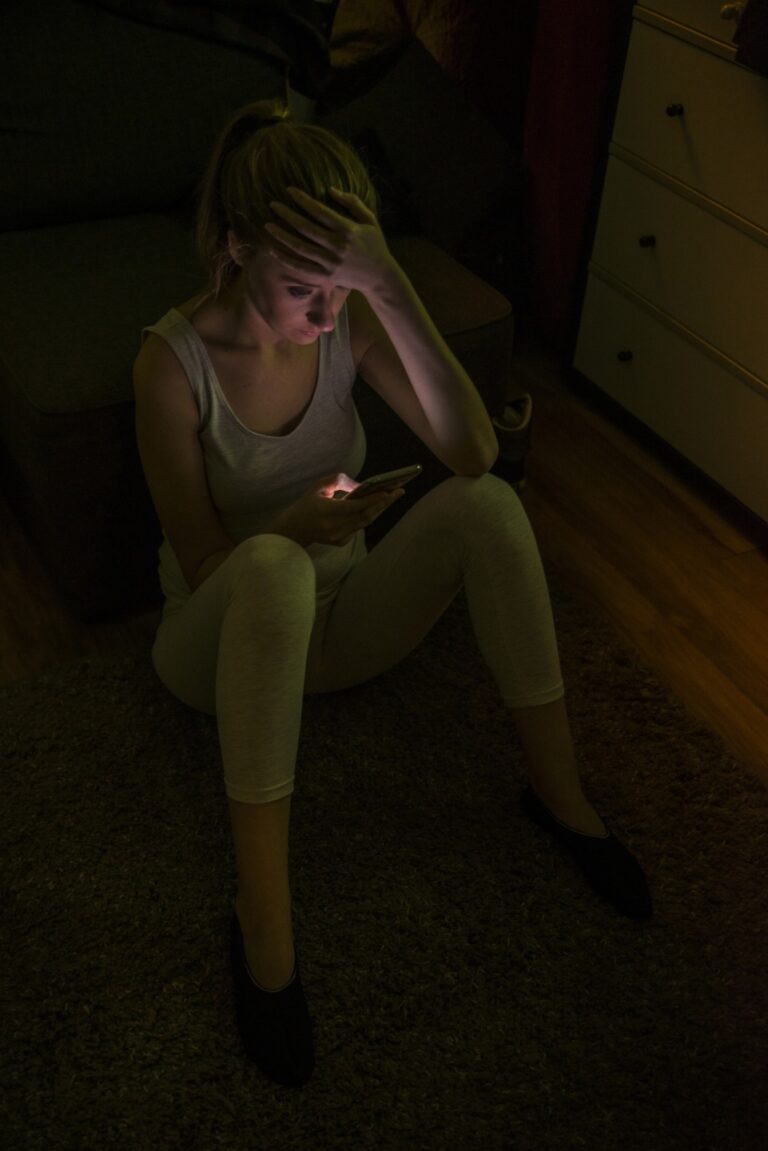 woman in dark without power
