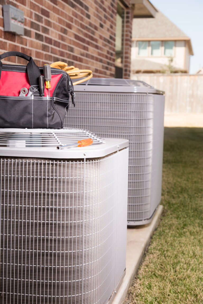 Work tools on air conditioners. Outside home.